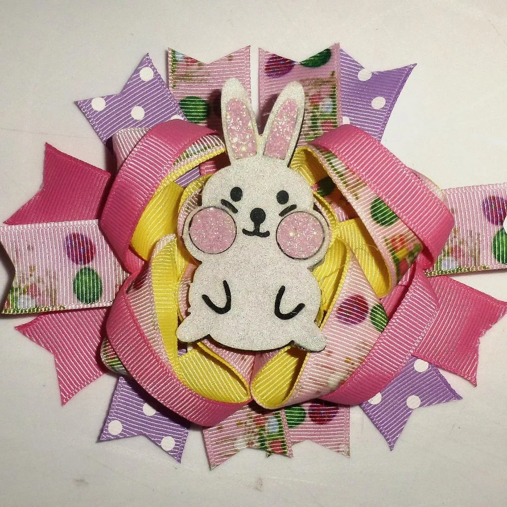 Easter Bunny Rabbit Girls 5-Inch Hair Bow Clip